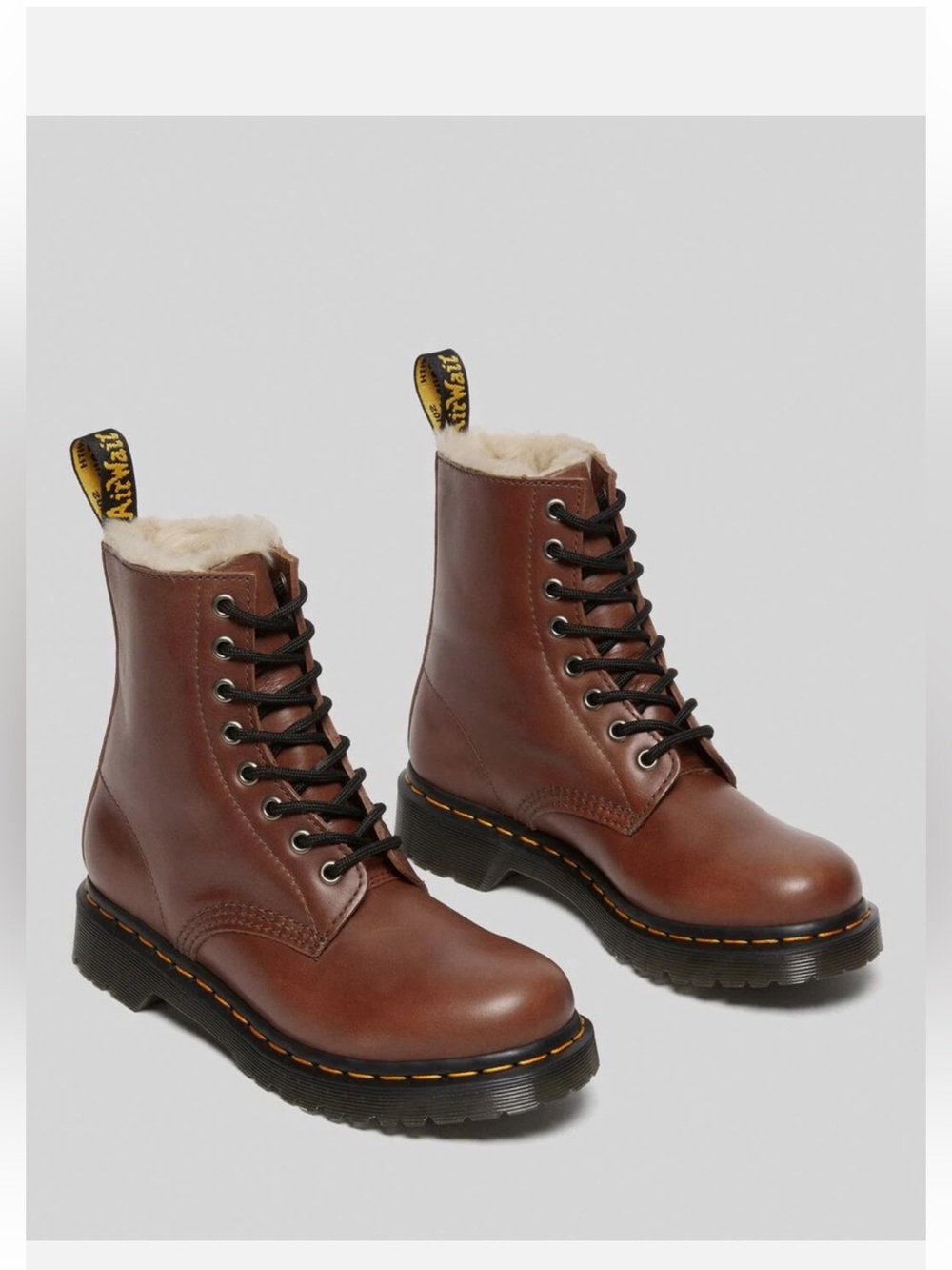 Dr Martens Women's 1460 Serena Faux Fur-Lined Boots Tan Leather New without Box